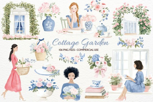 Download Pastel Floral Cottage Garden Clipart PNG - Png Collection