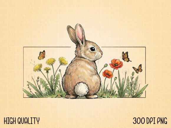 Download Cute Watercolor Bunny with Flowers PNG - Png Collection