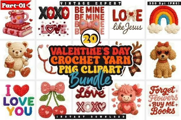 Download Valentine Faux Crochet Yarn PNG Bundle - Png Collection