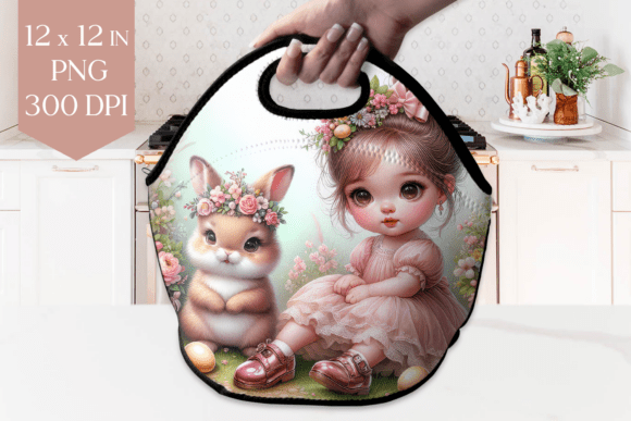 Download Girl and Bunny Lunch Bag Sublimation PNG - Png Collection