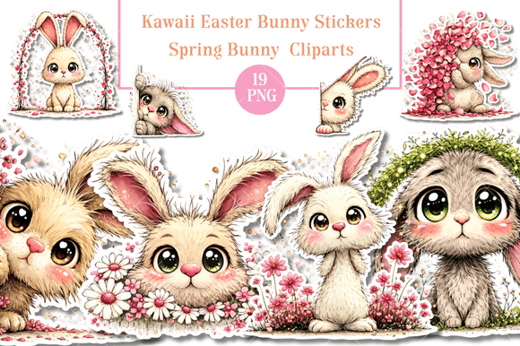 Download Kawaii Easter Bunny Stickers Cliparts - Easter bunny stickers Collection