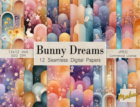 Download 12 Seamless Dreamy Easter Bunny Patterns - Pattern Collection