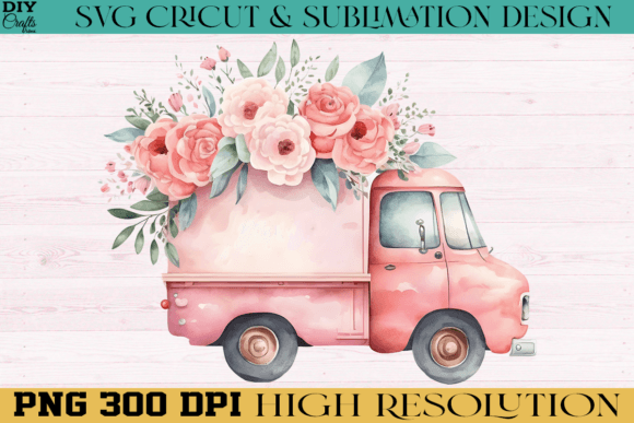 Download Truck with Flowers Valentine PNG Design - Png Collection