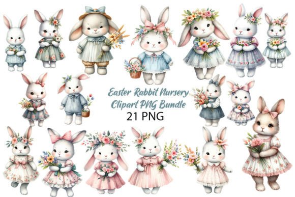 Download Easter Rabbit Nursery Clipart PNG Bundle - Png Collection