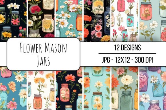 Download Flower Mason Jars Seamless Pattern - Pattern Collection