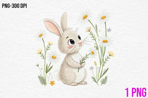 Download Cute Bunny with Flowers PNG - Png Collection