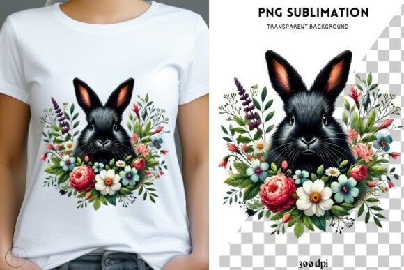Download Black Rabbit with Flowers Png Design - Png Collection