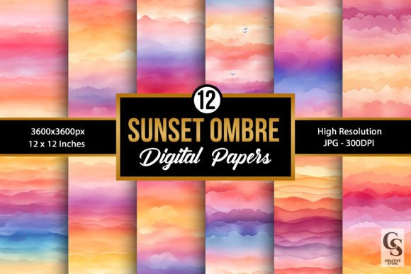 Download Summer Watercolor Sunset Ombre Patterns - Pattern Collection